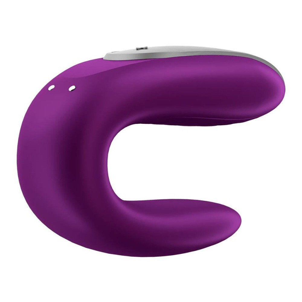 Vibrador para Casal Double Fun Roxo em vista lateral, evidenciando o design em 'U'