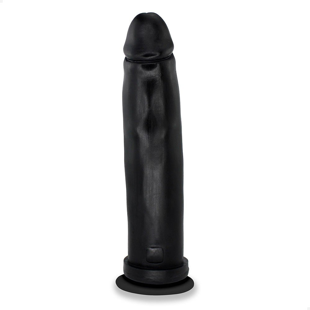 P�nis Gigante e Grosso Flex�vel Fabuloso em vista frontal, exibindo todo seu design, a base com ventosa e a cor preta