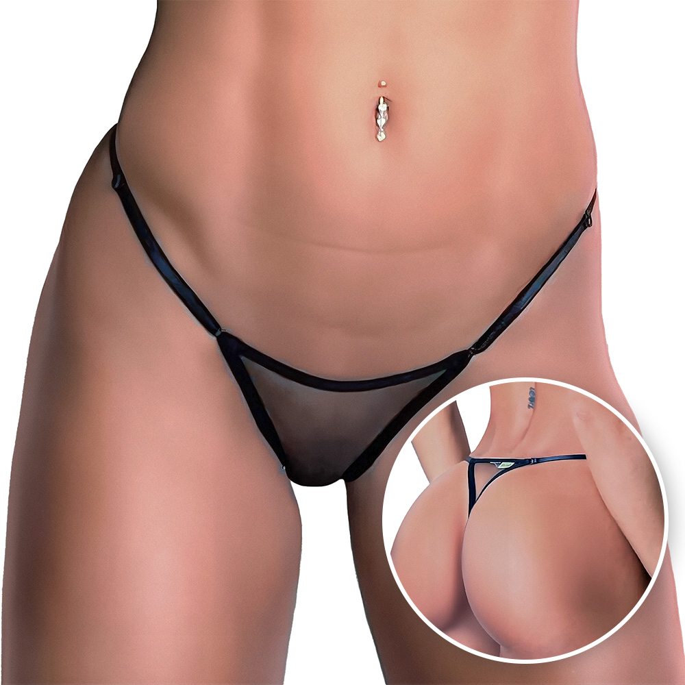 Detalhe do tecido tule da Calcinha String Fio Dental Sexy, evidenciando a transpar�ncia e a maciez do material.