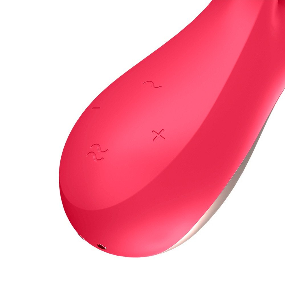 Vibrador Duplo em Silicone Recarregavel Multivelocidade Mono Flex Rosa, angulo superiosr.