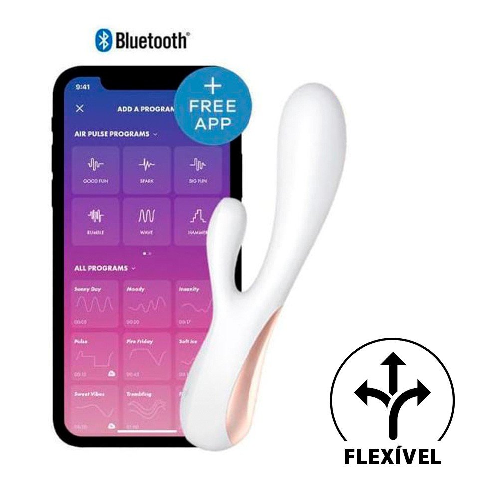 Vibrador Satisfyer Mono Flex com aplicativo Bluetooth ao fundo