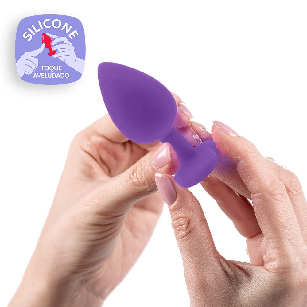 Plug Anal Joia em Silicone (Toque Aveludado) Base Cora��o 9 x 4cm Roxo | Foto 03