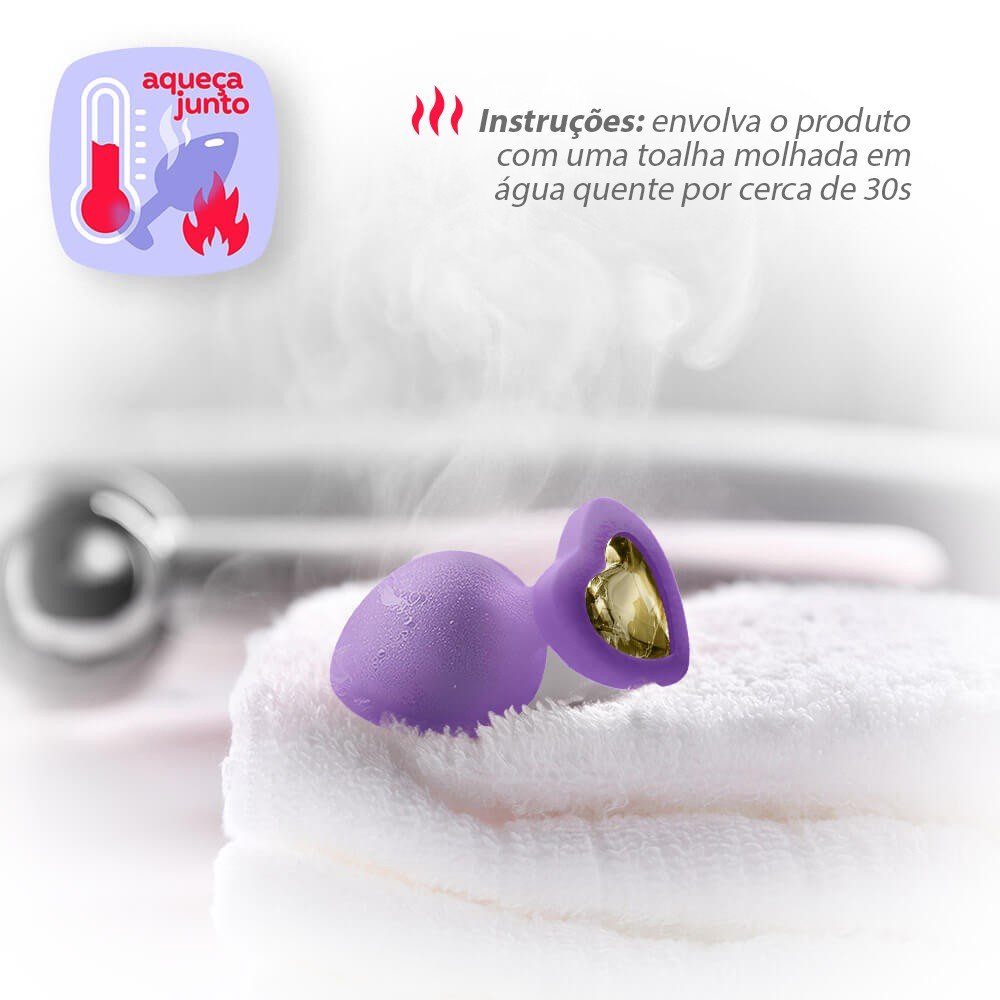 Plug Anal Joia em Silicone (Toque Aveludado) Base Cora��o 9 x 4cm Roxo | Foto 04