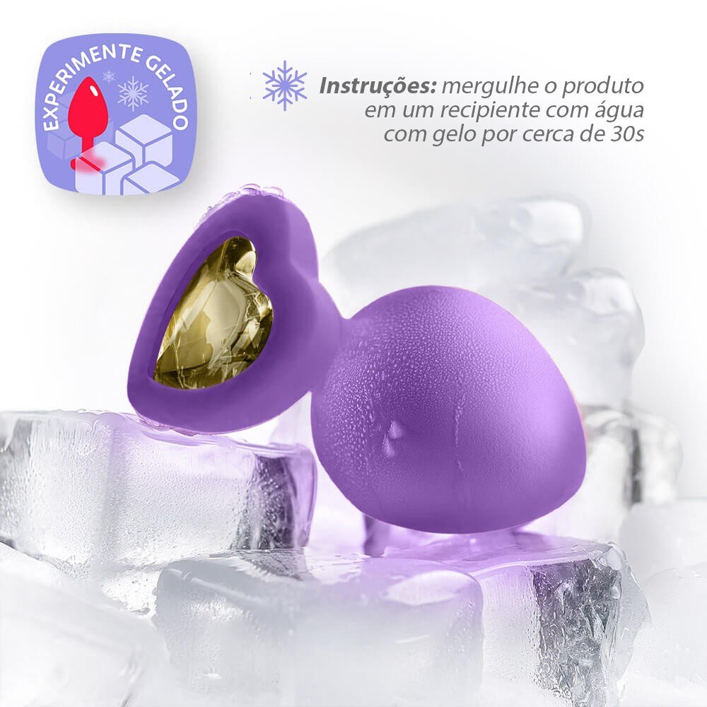 Plug Anal Joia em Silicone (Toque Aveludado) Base Cora��o 9 x 4cm Roxo | Foto 05