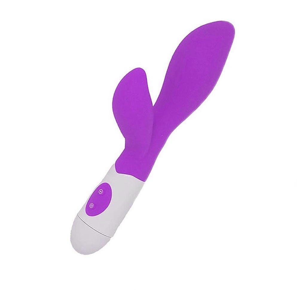 Vibrador Duplo em Silicone (Toque Aveludado) com 30 Vibra��es Brid Roxo, vista geral destacando o design ergon�mico