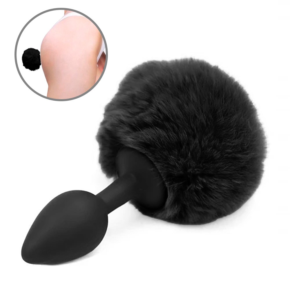 Plug Anal Rabo em Silicone (Toque Aveludado) Pompom de Coelho 9 x 4,4cm  Preto :: Sex Shop Loja do Prazer