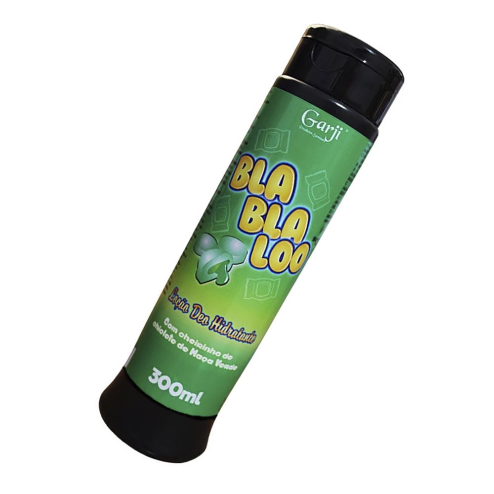 Lo��o Deo Hidratante BlaBlaLoo Chiclete Ma�� Verde 300ml, vista angular do frasco destacando o design e a cor
