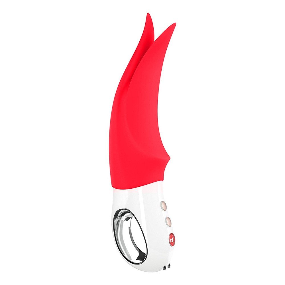 Vibrador para Clit�ris Volta Vermelho em vista lateral, destacando formato e bot�es