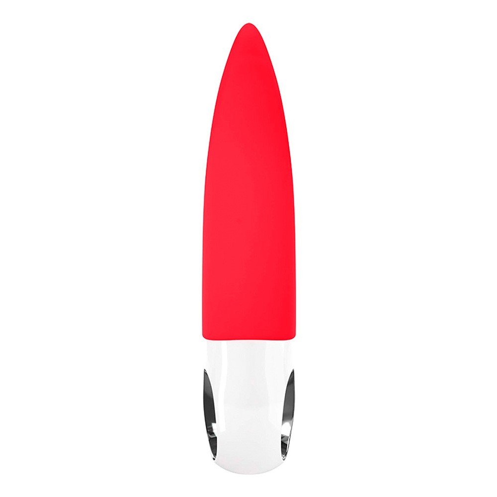 Vibrador para Clit�ris Volta Vermelho em vista superior, mostrando detalhe da entrada de carregamento