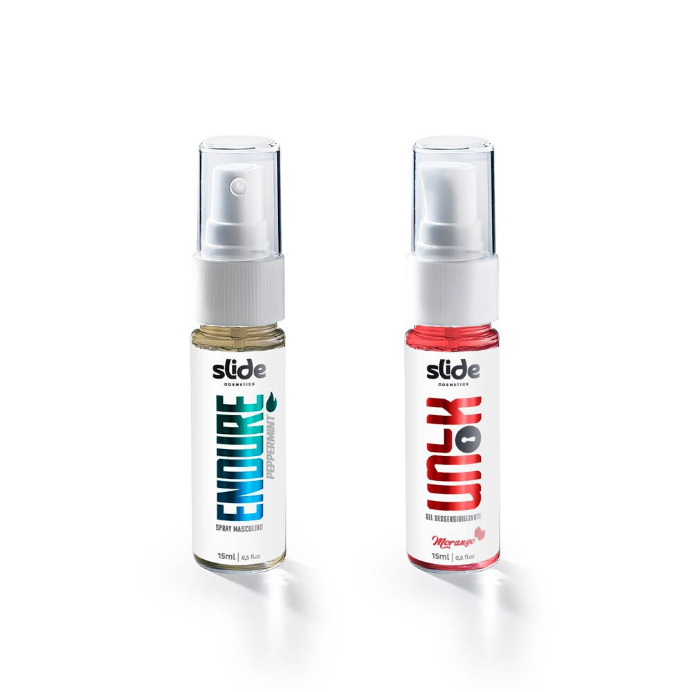 Kit Spray Retardante Endure e Gel Anal Dessensibilizante Unlok, vista frontal, 15ml cada