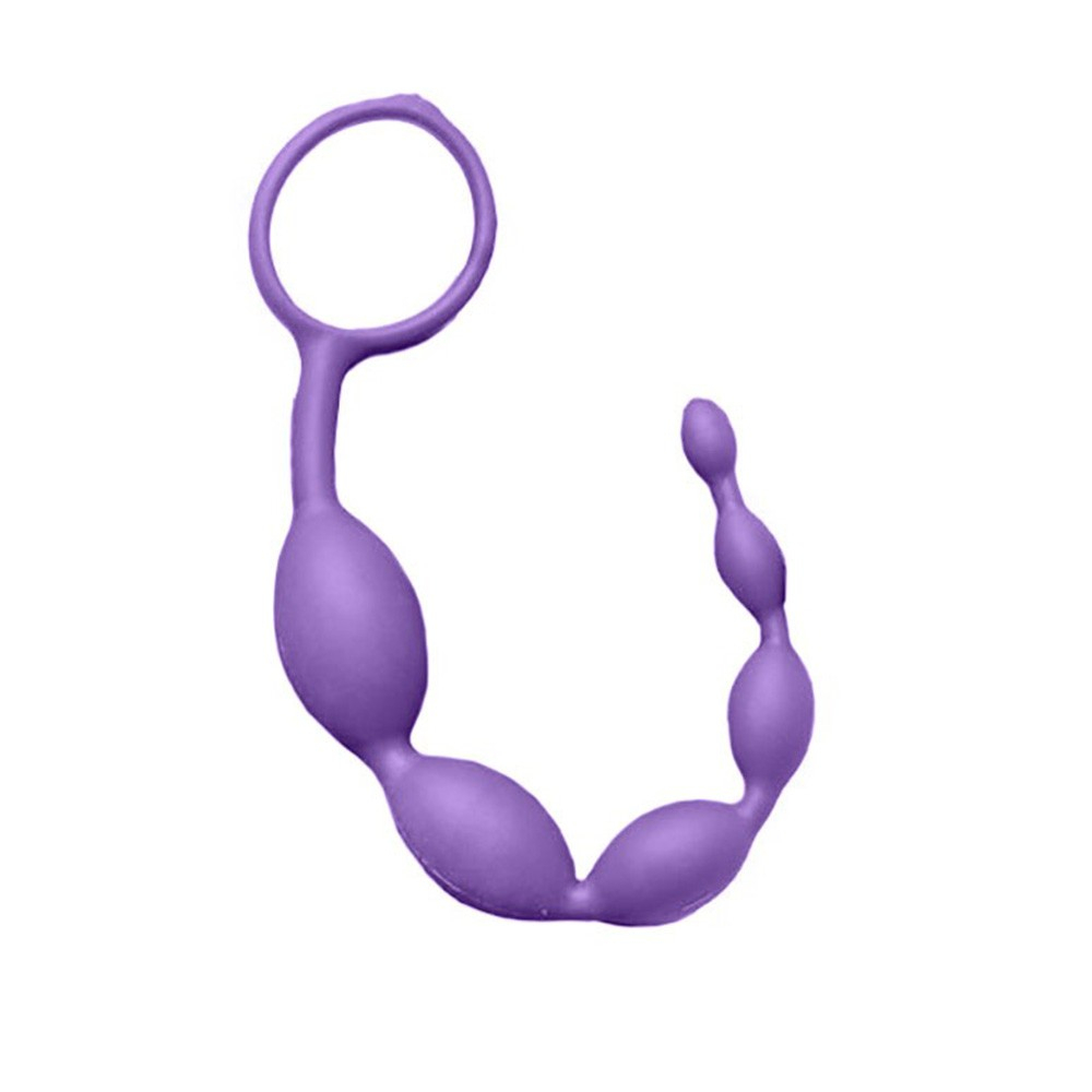 Plug anal Silicone Sensation roxo visto de cima, mostrando a curvatura e o anel de seguran�a na base