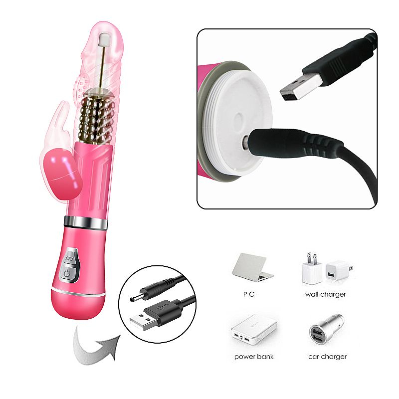 Vibrador Rabbit Recarreg�vel Coelho II Rosa com cabo USB para carregamento