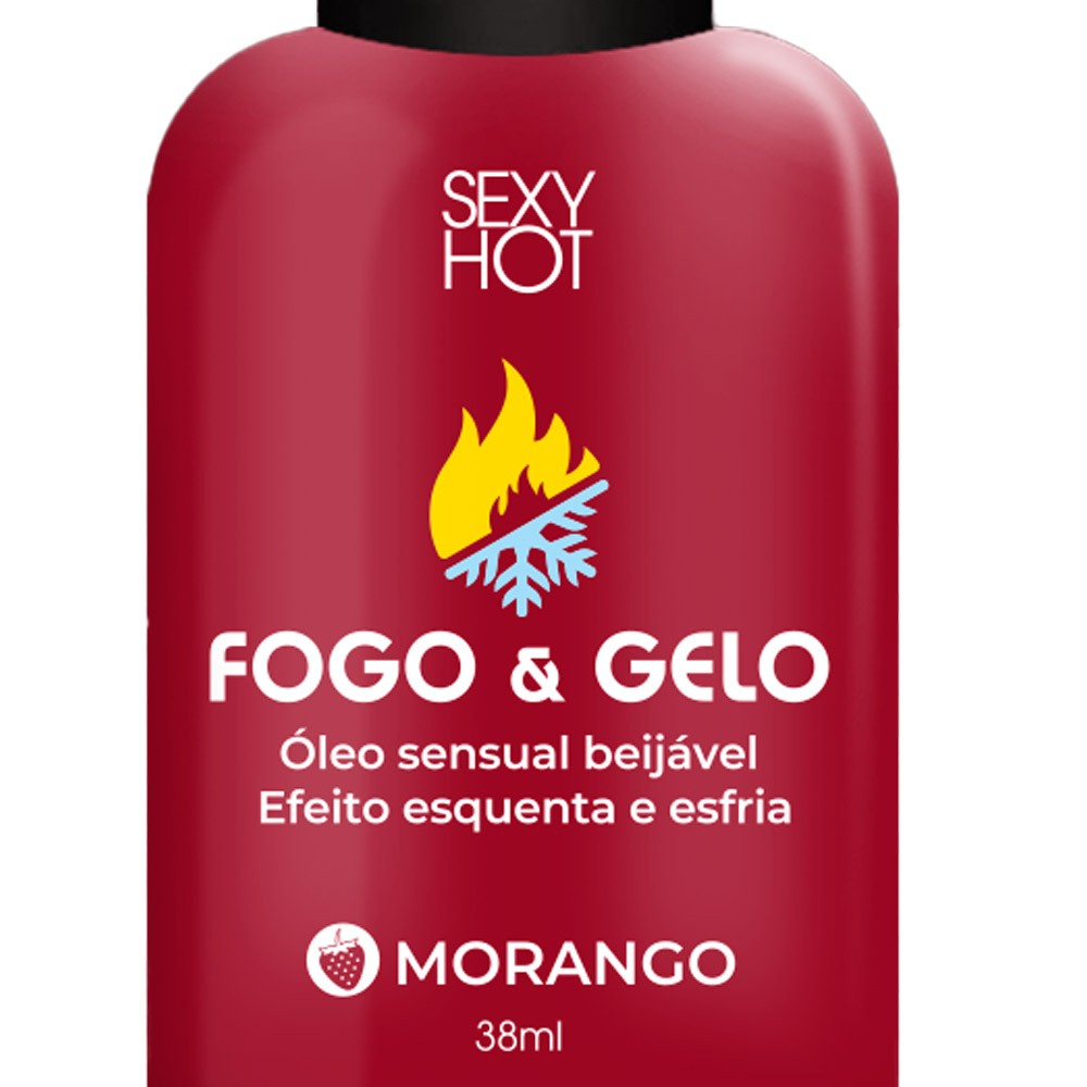 �leo para Massagem Fogo e Gelo Beij�vel Sabor Morango 38ml | Frasco em fundo branco com reflexo e leve sombra