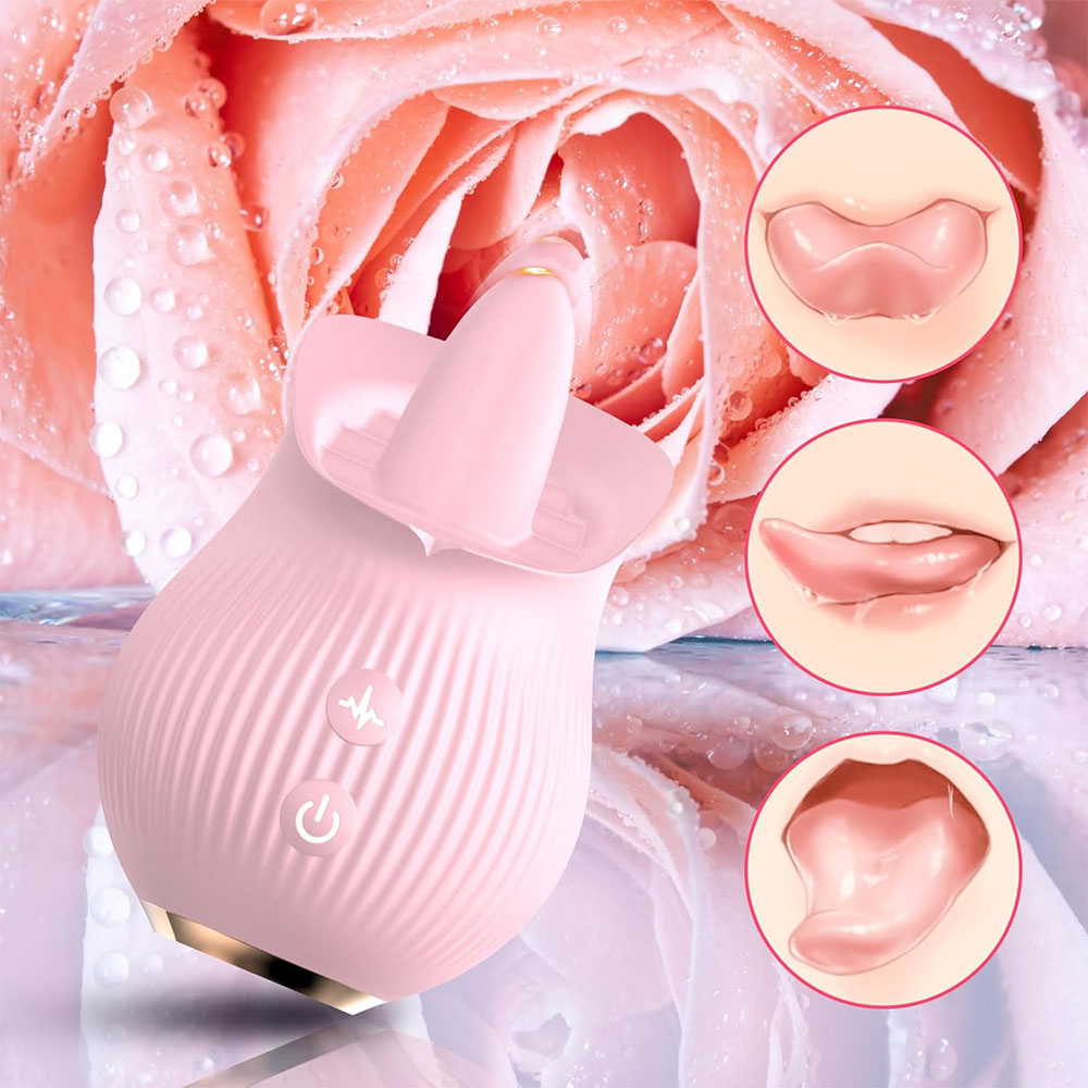 Vibrador para Clit�ris L�ngua Recarreg�vel em Silicone Aveludado com 12 Vibra��es Rosa - Imagem em ambiente de rosa, com foco na textura e design