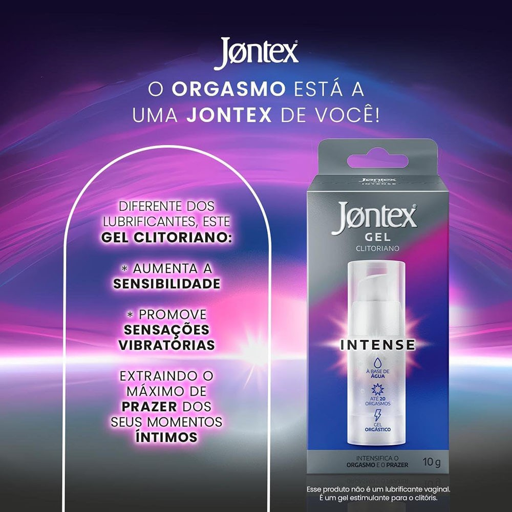 Frasco do Jontex Intense 10g em closeup com foco no aplicador e textura