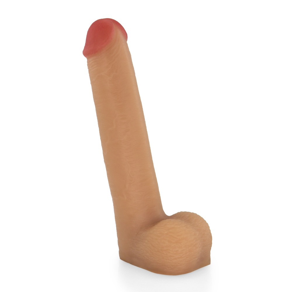 P�nis Real�stico com Escroto Mike - Dildo em PVC Flex�vel 19x3,5cm Bege, vista lateral
