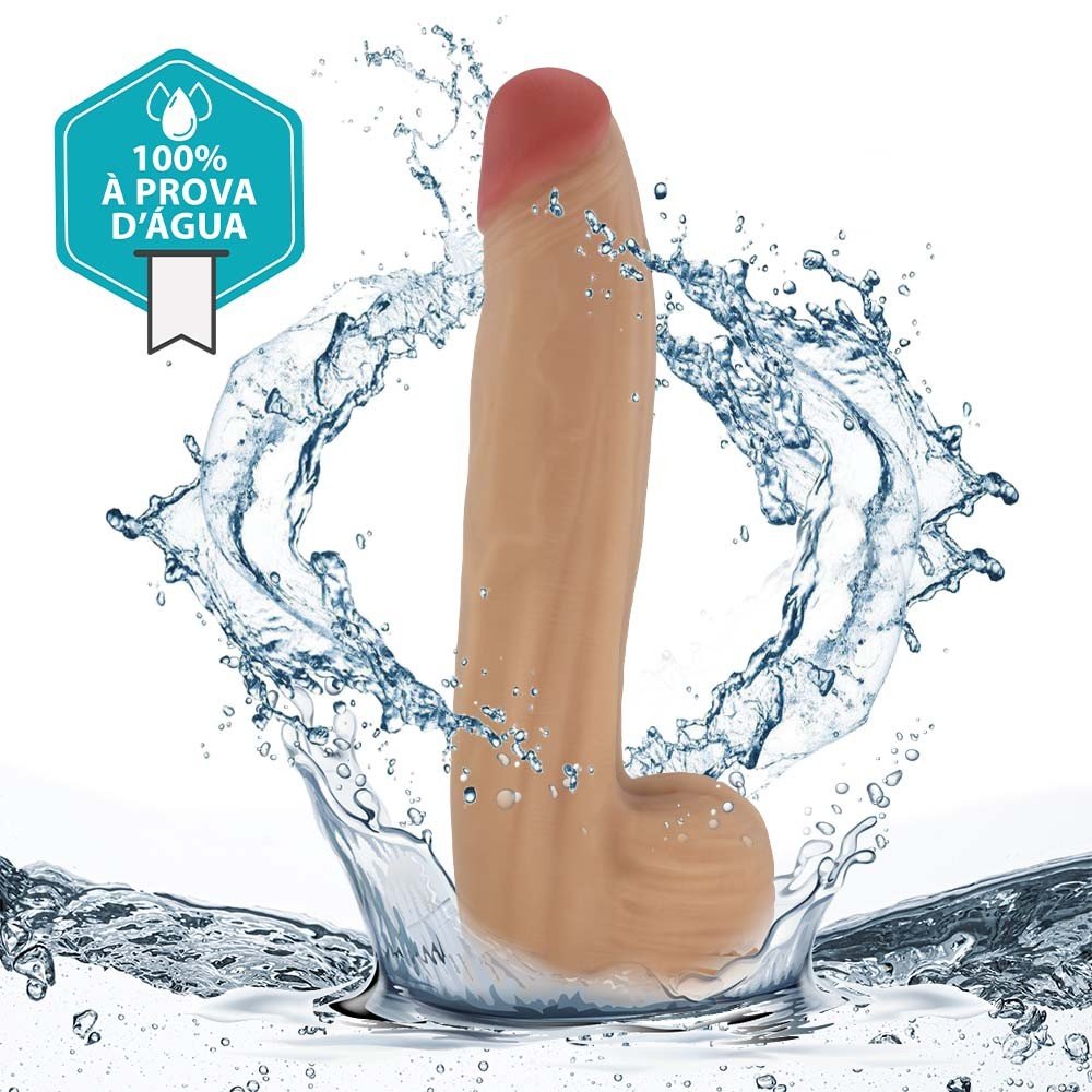 P�nis Real�stico com Escroto Bitelo - Dildo em PVC Flex�vel 29x6cm Bege: imagem do dildo em PVC destacando sua cor bege e textura macia, ideal para um toque suave e prazeroso
