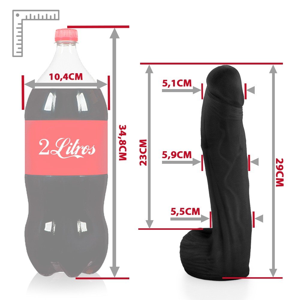 P�nis Real�stico com Escroto Bitelo PVC Flex�vel preto, em fundo branco, com foco no realismo do escroto.