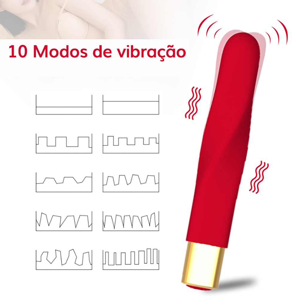 Vibrador Personal em Silicone Recarreg�vel Red Vibez Vermelho sozinho em fundo branco, destacando seu formato ergon�mico