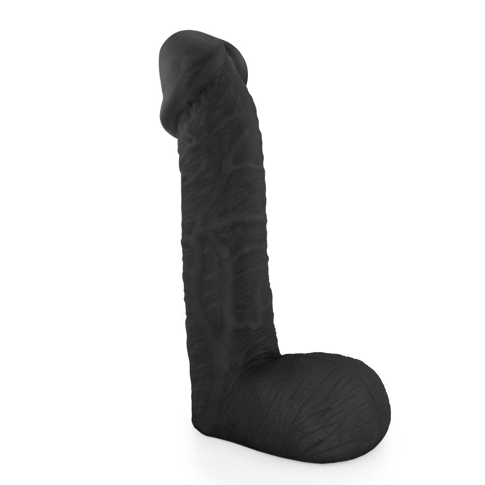 P�nis Real�stico com Escroto Sucuri - Dildo em PVC Flex�vel 27x6,5cm Preto com destaque para selos de 100% original, material ecol�gico, produto exclusivo, qualidade premium e fabrica��o brasileira.