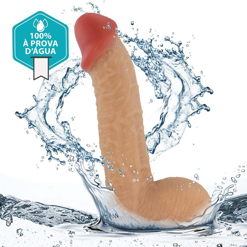 P�nis Real�stico com Escroto e Ventosa Sucuri, um dildo de PVC Flex�vel destacando o escroto e a base com ventosa