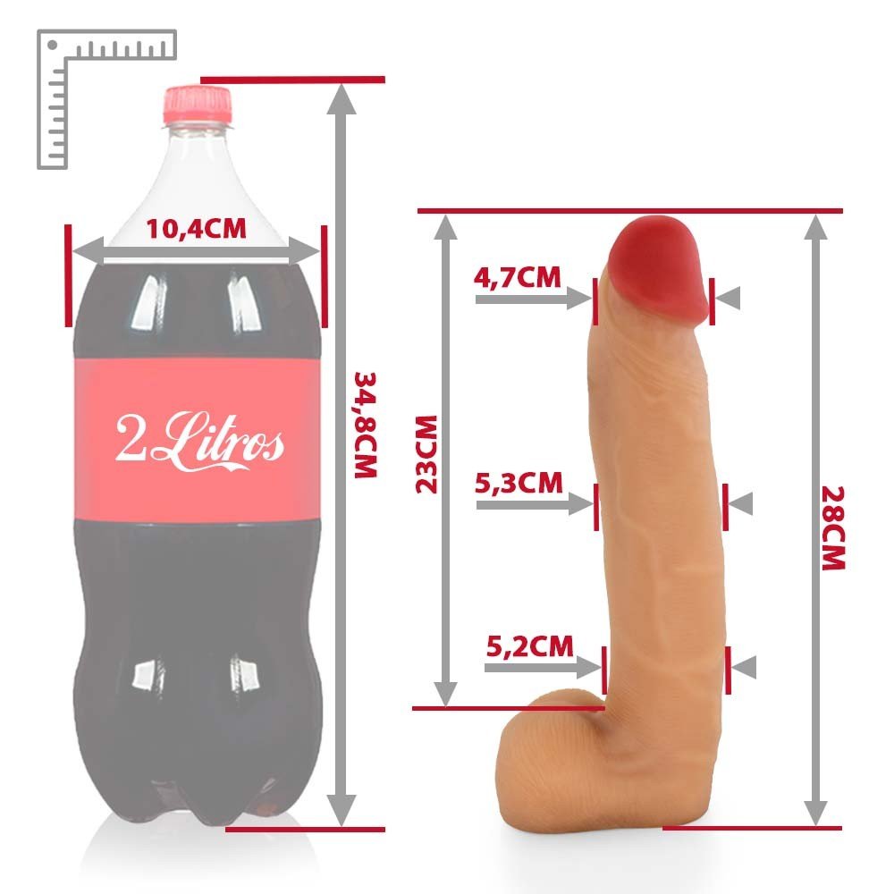 P�nis Real�stico com Escroto Surucucu Bege, vista traseira do dildo, mostrando a base do escroto