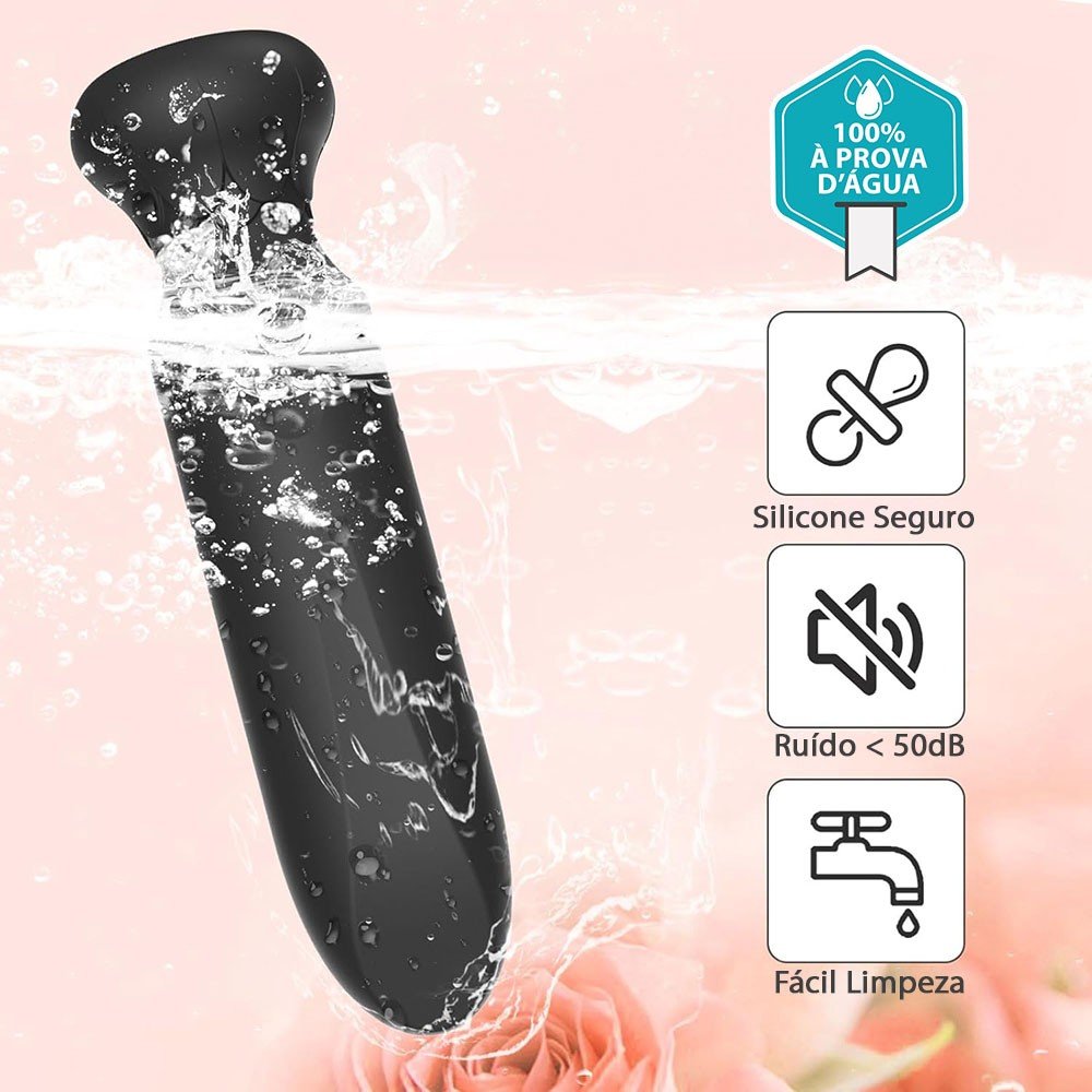 Vibrador Bullet Recarreg�vel em Silicone Neo Preto - Imagem 4: Vibrador � prova d'�gua com selos de silicone seguro, ru�do baixo e f�cil limpeza