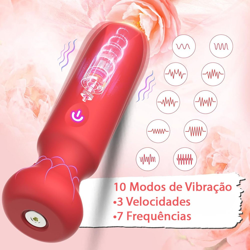 Imagem animada do Vibrador Bullet Recarreg�vel Neo Vermelho mostrando os 10 modos de vibra��o, 3 velocidades e 7 frequ�ncias