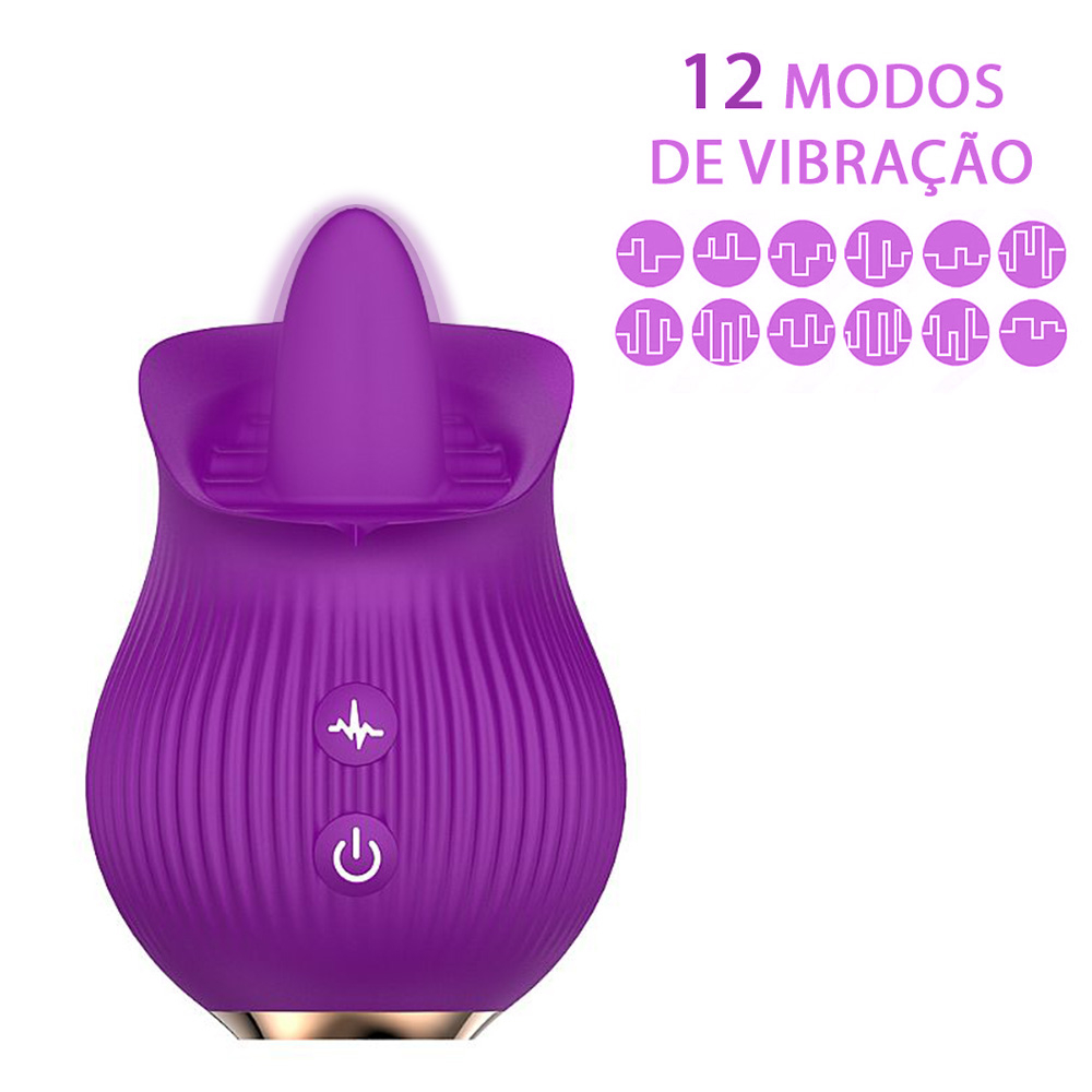 Vibrador L�ngua Recarreg�vel Roxo detalhe da ponta simulando l�ngua e bot�es de controle