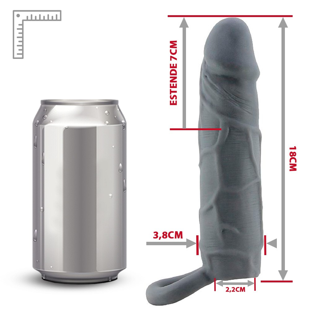 Capa Peniana em Silicone com Extensor Interno e Anel para Escroto, vista geral do produto