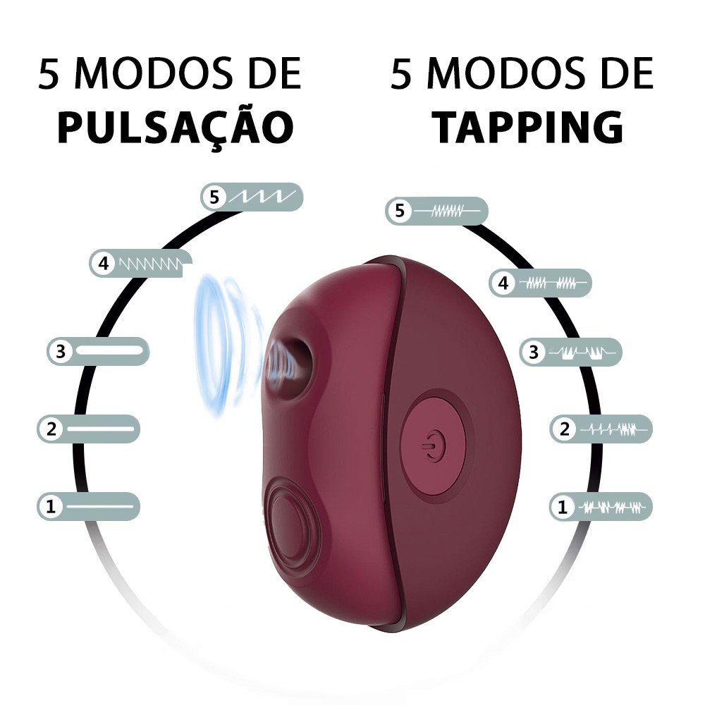 Vibrador Juma Vinho detalhando os 5 modos de pulsa��o e 5 ritmos de vibra��o