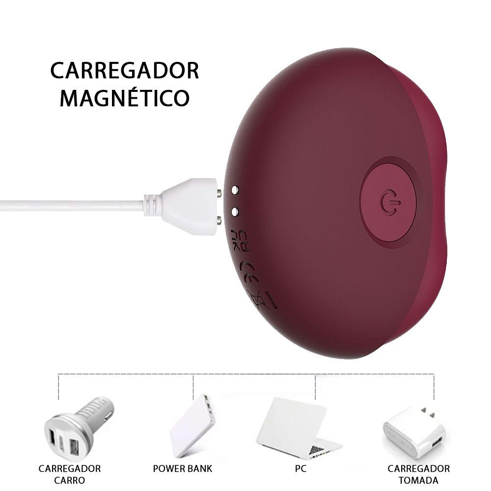 Vibrador Juma Vinho em �ngulo lateral, evidenciando o design compacto e ergon�mico