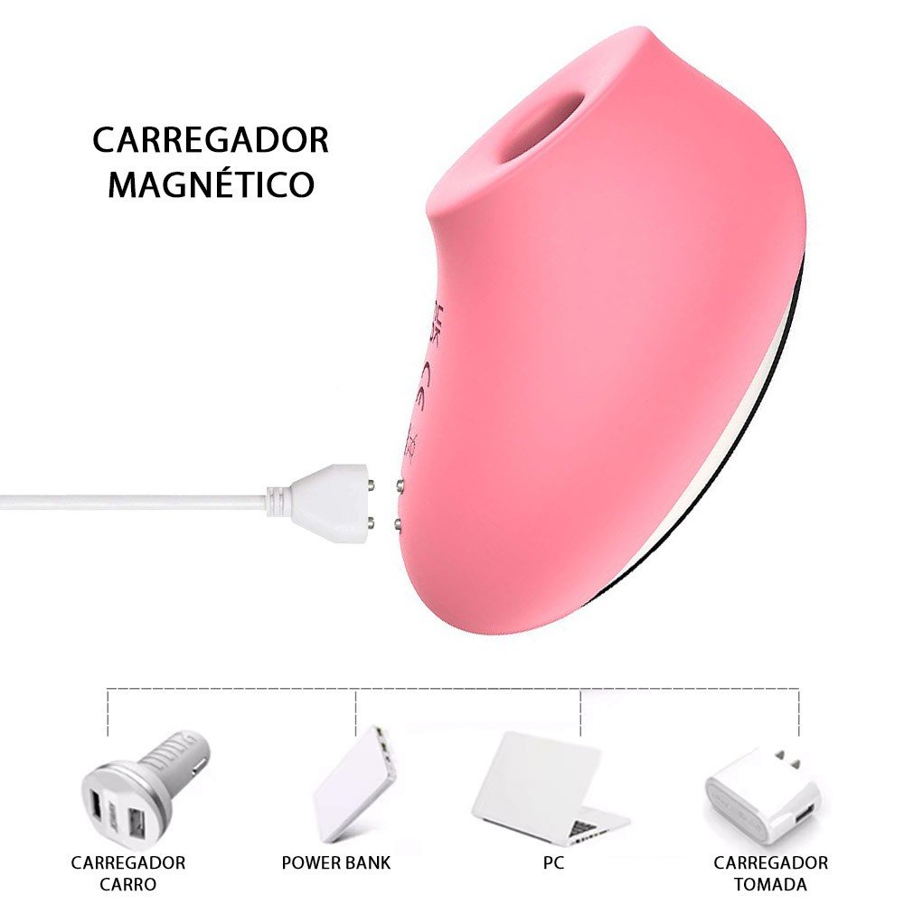 Vista em angulo do Pulsador de Clit�ris Rosa Ziza, com o bocal pulsador em destaque, em um fundo branco, enfatizando o design moderno.