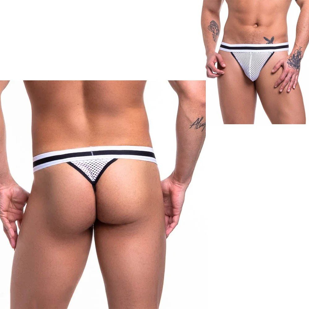 Cueca Sensual Fio Dental Jock em Tela e Elástico sem Forro Branca | Foto 02