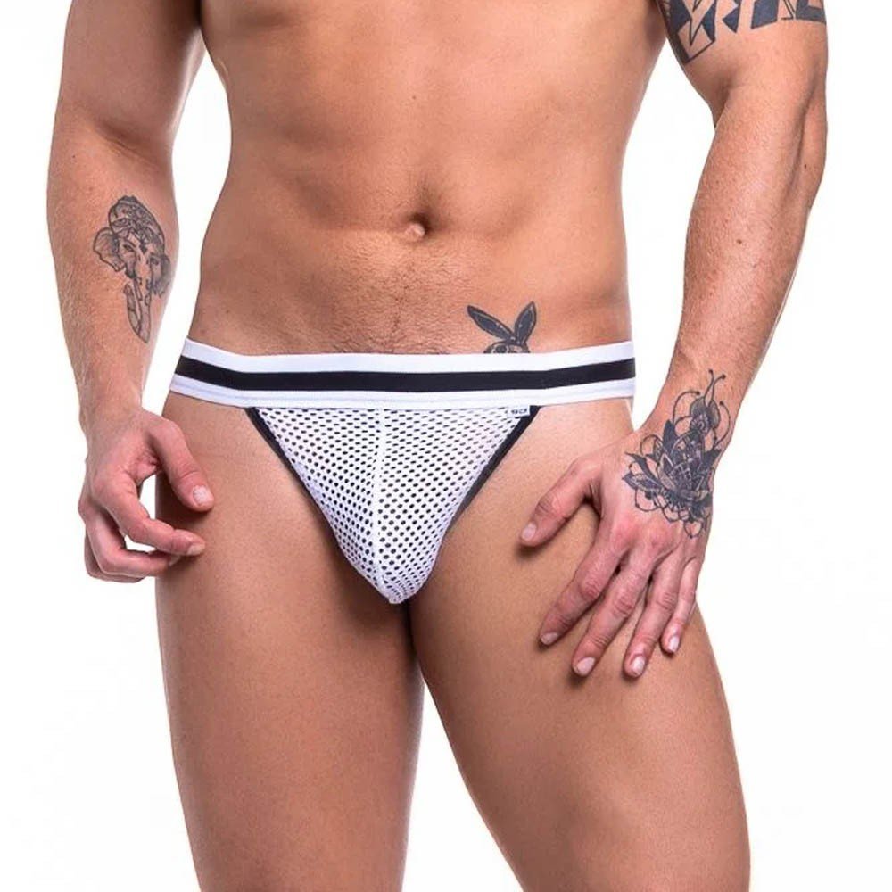 Cueca Sensual Fio Dental Jock em Tela e Elástico sem Forro Branca | Foto 05
