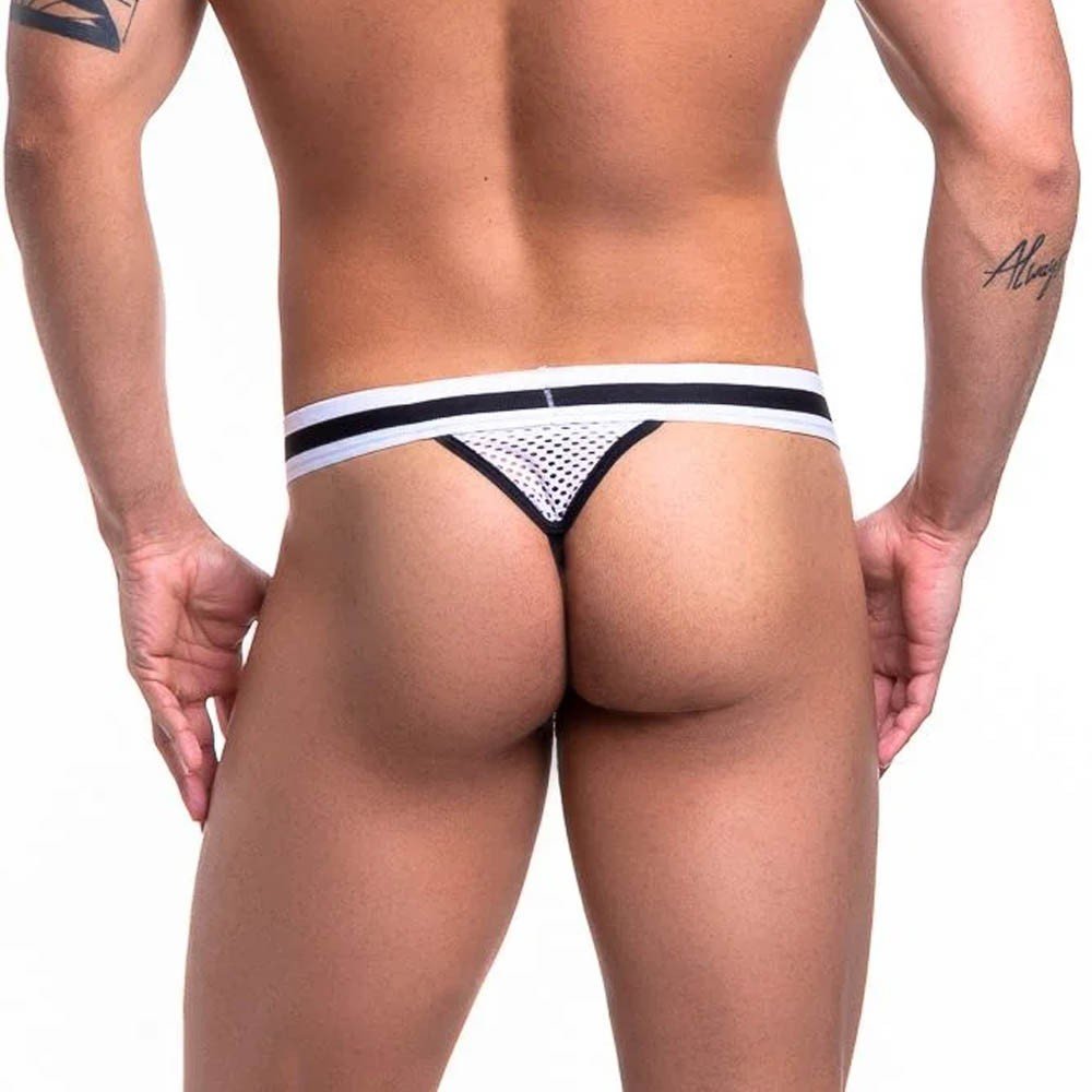 Cueca Sensual Fio Dental Jock em Tela e Elástico sem Forro Branca | Foto 06