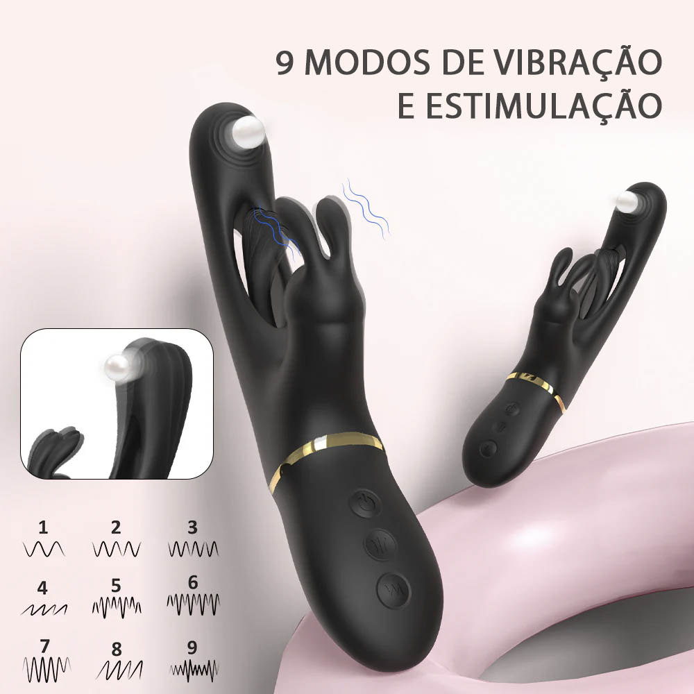 Detalhe do Vibrador Duplo Niko Preto mostrando a flexibilidade do silicone e os bot�es de controle de 9 vibra��es e 9 dedilares