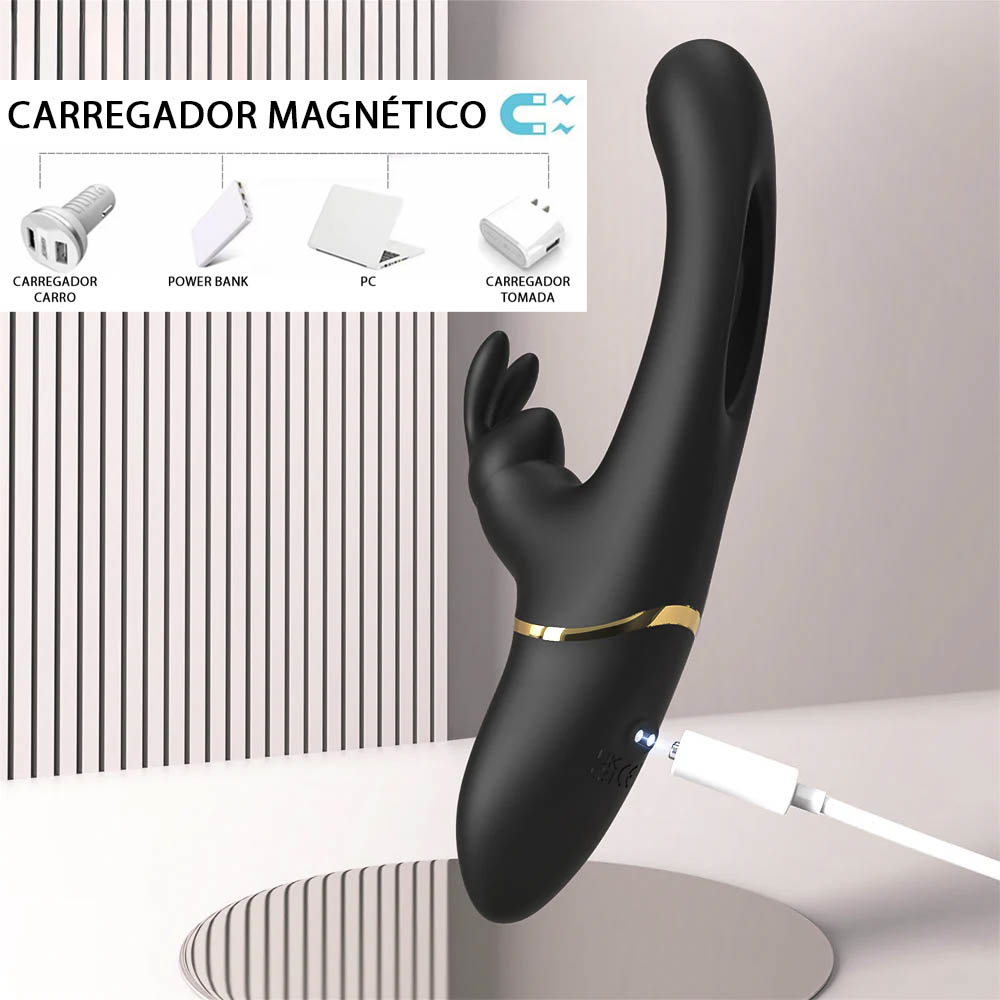 Vista lateral do Vibrador Duplo Niko Preto destacando o material de silicone macio e o design elegante