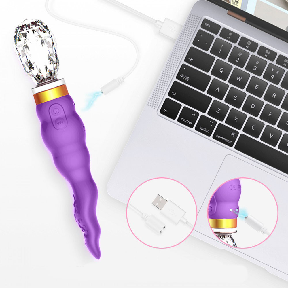 Vibrador Feminino Recarregável em Silicone com Base com 10 Vibrações e Base em Vidro Roxo | Foto 05