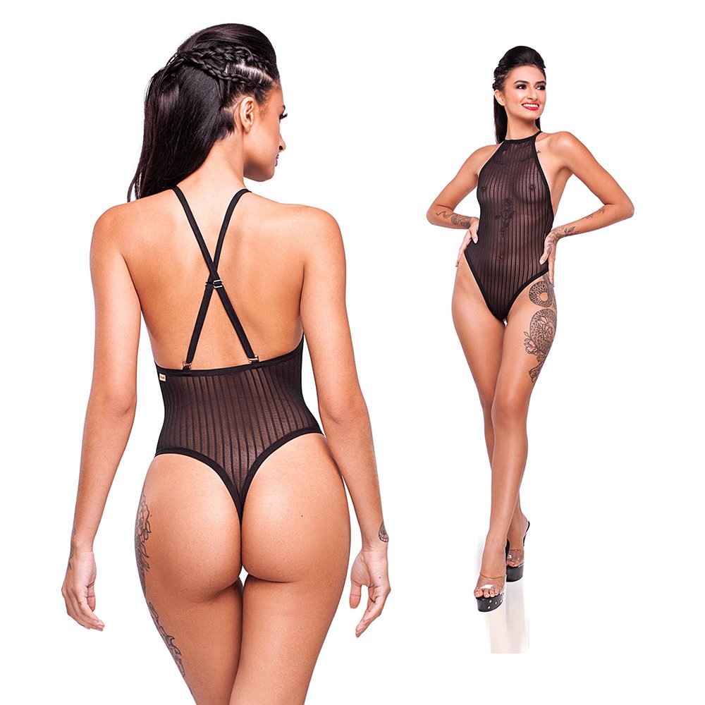 vista traseira do body em renda evidenciando recorte e valoriza��o do corpo com caimento ajustado