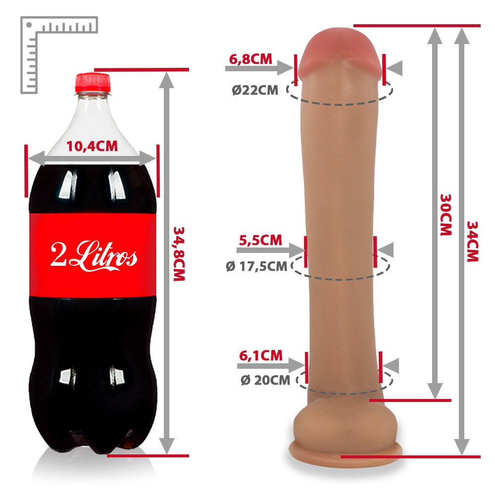 P�nis Gigante e Grosso Flex�vel com Escroto e Ventosa Cacete Bege em vista frontal, destacando detalhes da textura macia