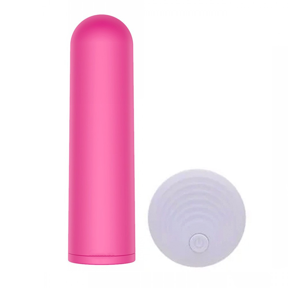 Vibrador Bullet em Silicone Rosa e controle sem fio em vista frontal deitada, evidenciando o design compacto