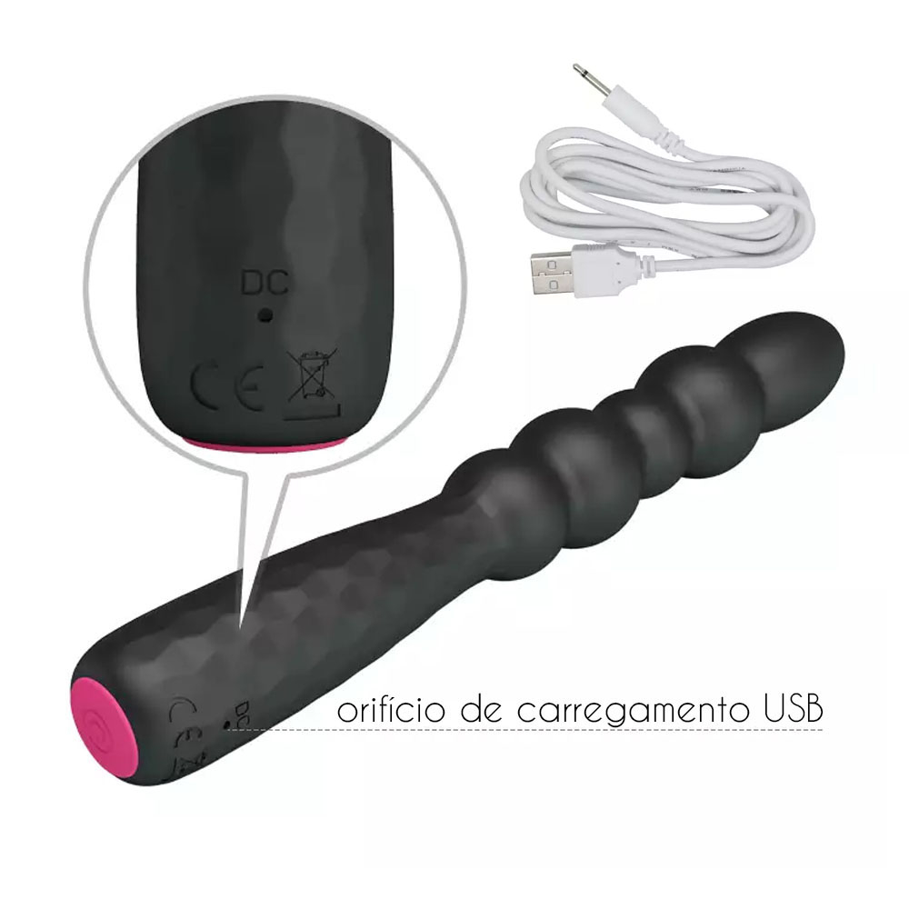 Plug Anal em Silicone Recarregável com 12 Vibrações Monroe Preto | Foto 06