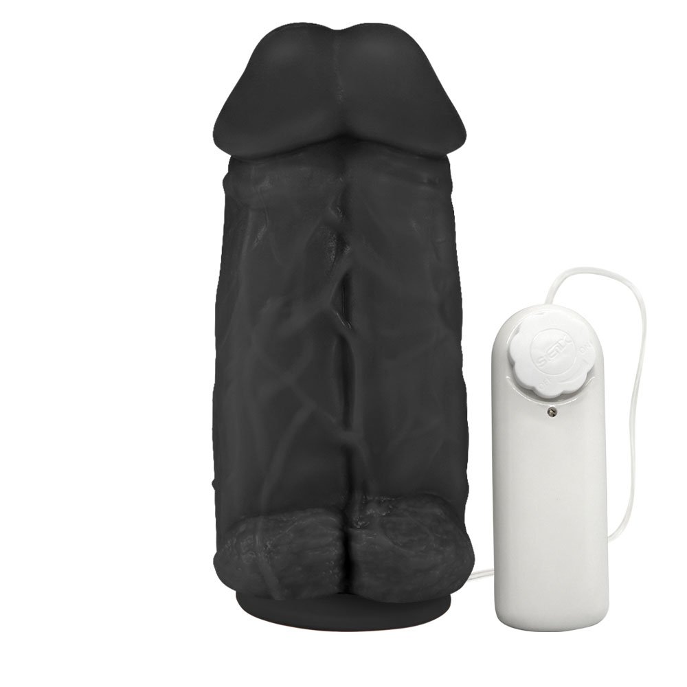 Pênis Realístico Flexível Duplo Super Amigos com Vibrador e Ventosa 18 x 7,5cm Preto | Foto 01