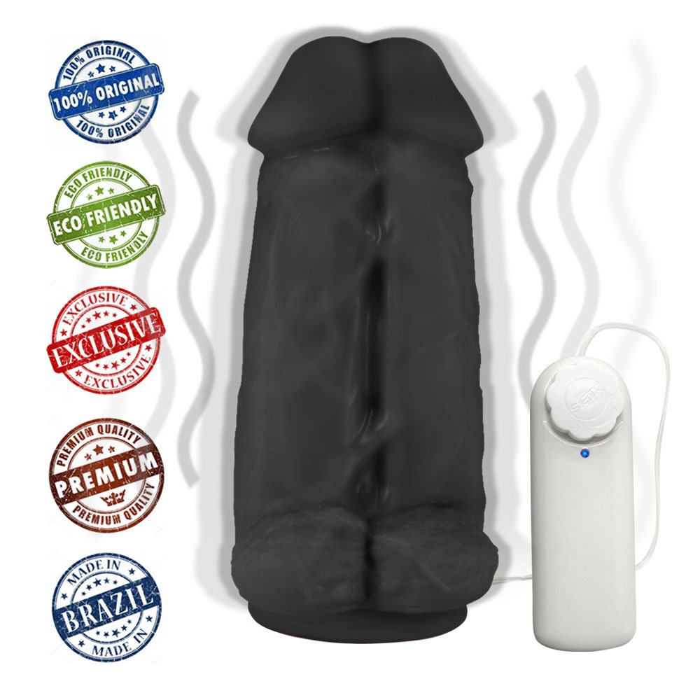 Pênis Realístico Flexível Duplo Super Amigos com Vibrador e Ventosa 18 x 7,5cm Preto | Foto 05