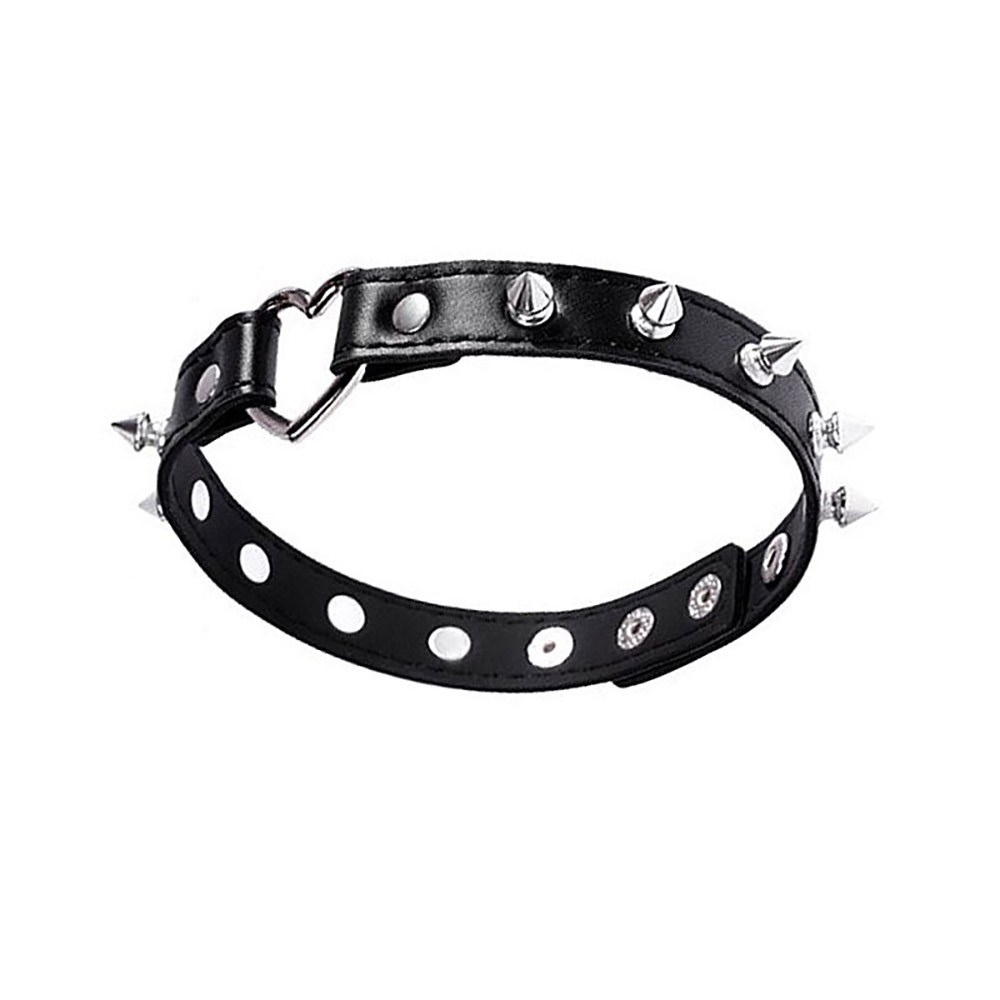 Coleira Social Chocker em PU com Spikes e Coração e Botões Ajustáveis Preta | Foto 02