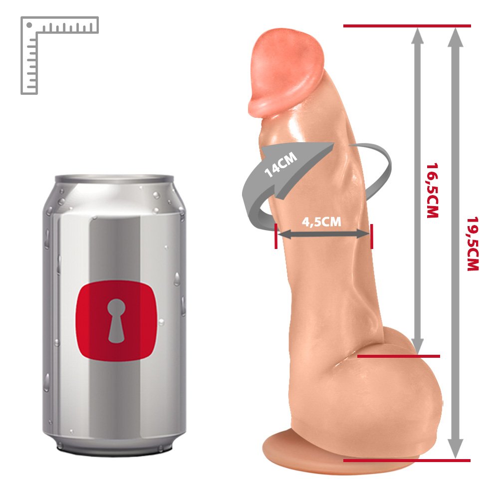 P�nis Real�stico em PVC Flex�vel Heart com Vibrador e Ventosa 19,5 x 4,5cm Bege | Produto completo, com dildo e vibrador, destacando a cor bege e a textura de toque macio.