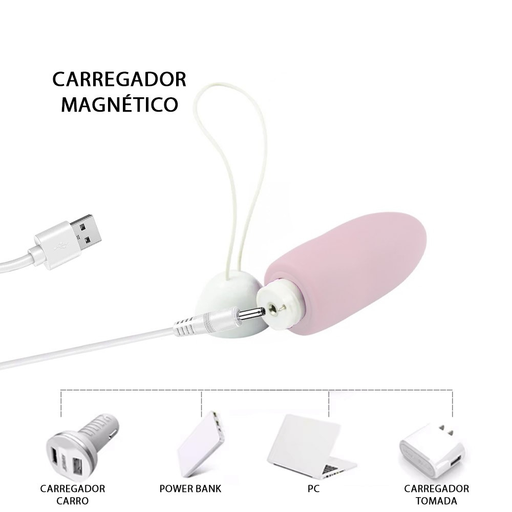 Vibrador Bullet Recarreg�vel em Silicone Rosa, ilustrando o m�todo de carregamento magn�tico USB.