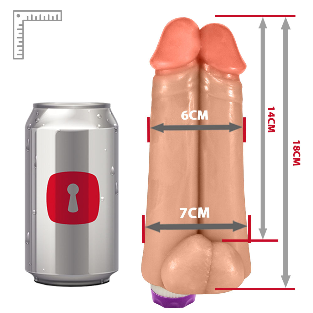 Pênis Realístico em PVC Flexível Duplo Amigos com Vibrador 18 x 6cm Bege | Foto 06