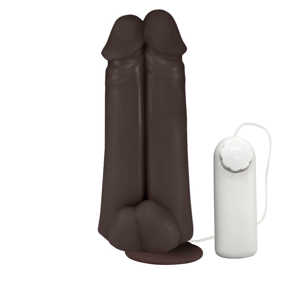 Pênis Realístico Flexível Duplo Amigos com Vibrador e Ventosa 18 x 6cm Marrom | Foto 01